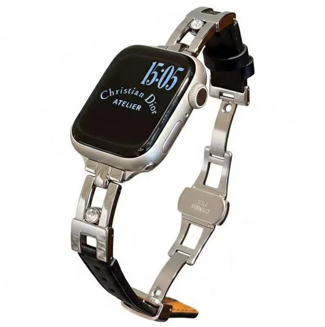 부금 애플워치 천연 가죽 밴드 울트라2 11 10 9 8 7 6 5 4 3 SE2 호환, 1개, 블랙