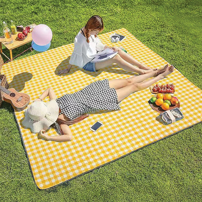 모두일상 접이식 방수 피크닉매트 대형 체크 휴대용 캠핑 돗자리, 옐로우체크