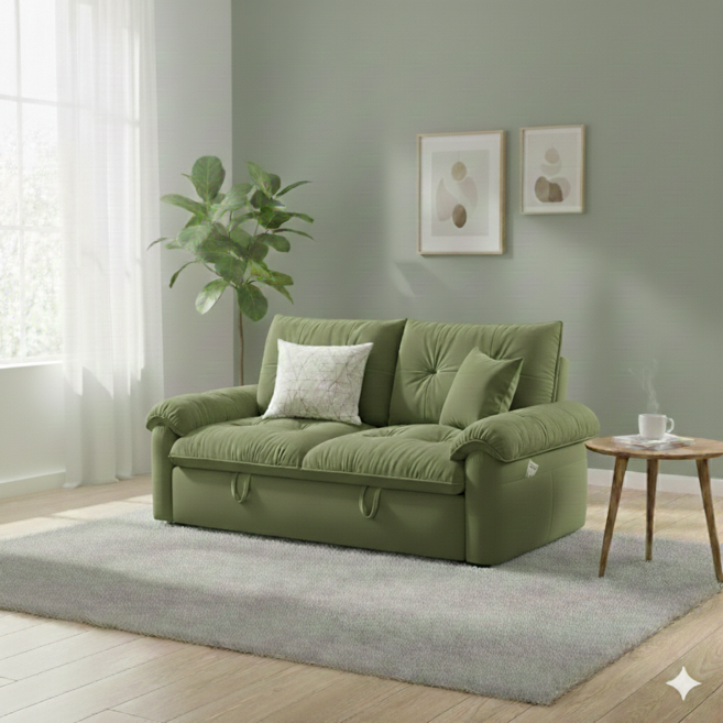 트윈스파 편안한 접이식 소파베드 등받이 각도조절 소파침대 1인 2인 3인용 공간활용 쇼파베드, 그린 1.45m