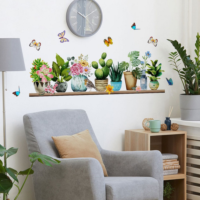 달빛코드 안방 주방 욕실 거실 벽면 인테리어 스티커 감성 예쁜 포인트 데코, 화분