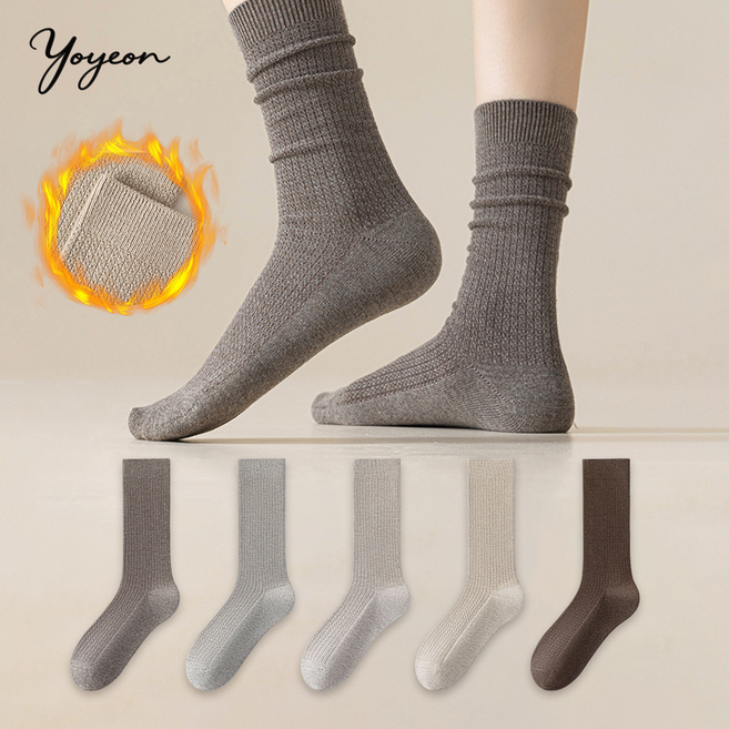 여성용 사계절 프리미엄 울니트 와플골지 라인슬림 롱 장목양말 5켤레 세트