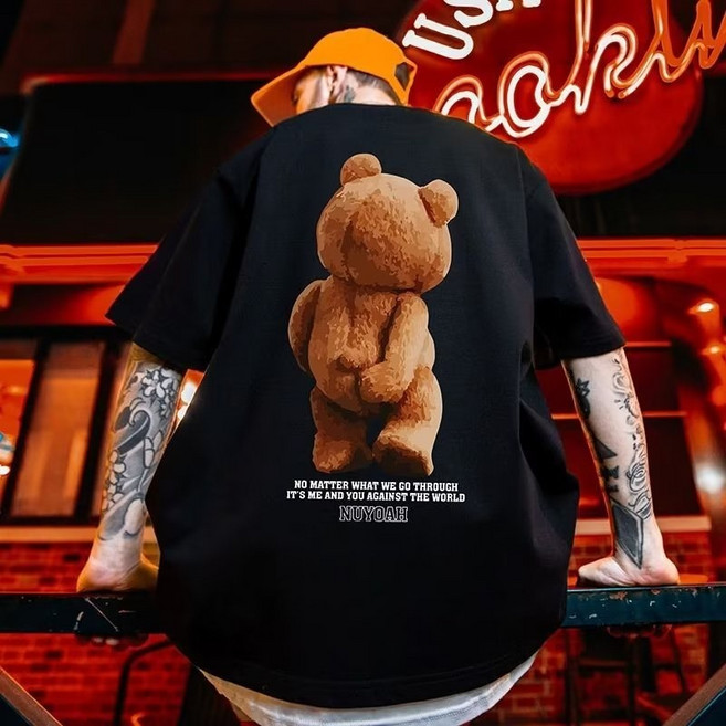 歐北潮流 大尺碼男裝 M-8XL 棉質落肩款五分袖T恤 潮牌寬鬆短T