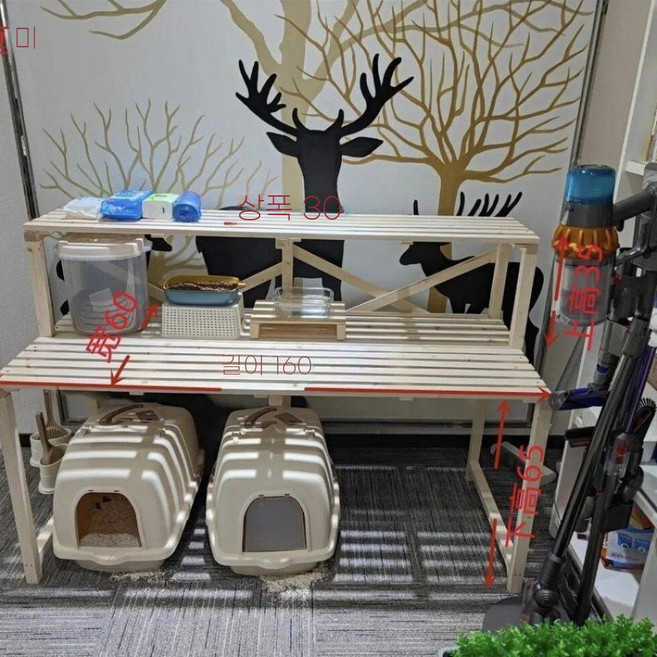 ZIPIA 고양이화장실선반 캐비닛 다이 스크래쳐 놀이터 공간 받침대 코너 원목, 1개, Q. 여분의두꺼운스타일길이160너비60높이100세다리