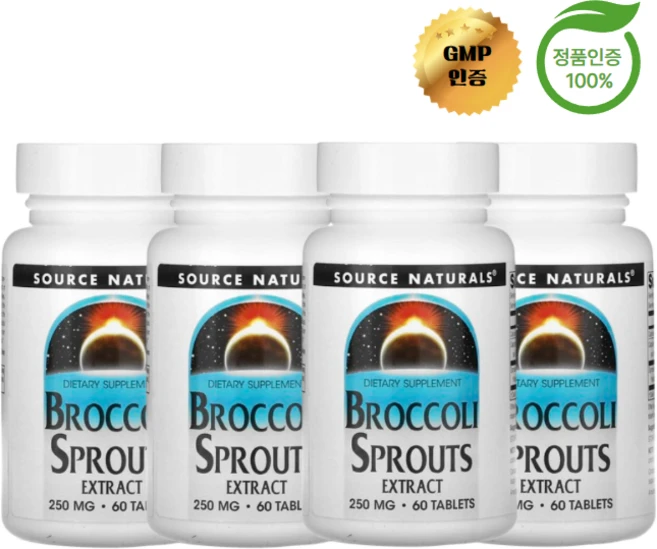 2+2 소스 내추럴스 브로콜리 새싹 추출물 500mg 60정, 4개 - 쿠팡