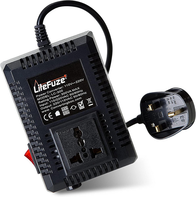 라이트퓨즈 300와트 스텝 업스텝 다운 트래블 전압 컨버터 220110v에서 110220v로 타입 G 플러그 포함 - 헤어 스트레이트너 카메라 노트북 등과 호환 가능, 300-Watt, US-Cord