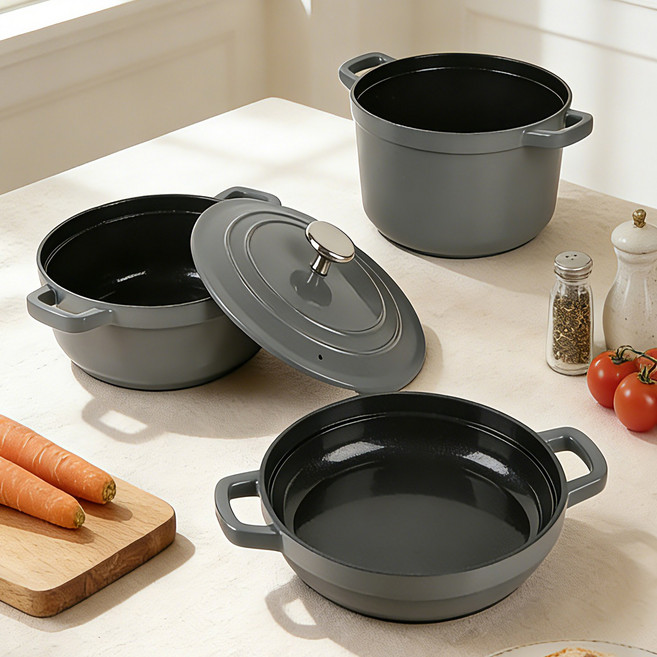 AURURA 냄비세트 IH 냄비 4in1 인덕션 가스레인지 겸용 세라믹코팅 모던 디자인 강철 회색 프리미엄 주방 필수품 인덕션냄비세트 SM012, 1세트, 냄비세트 4in1