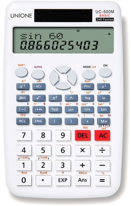 유니원 대형 공학용계산기 240가지 기능 태양열 건전지 겸용 화이트, 1개, UC-500M