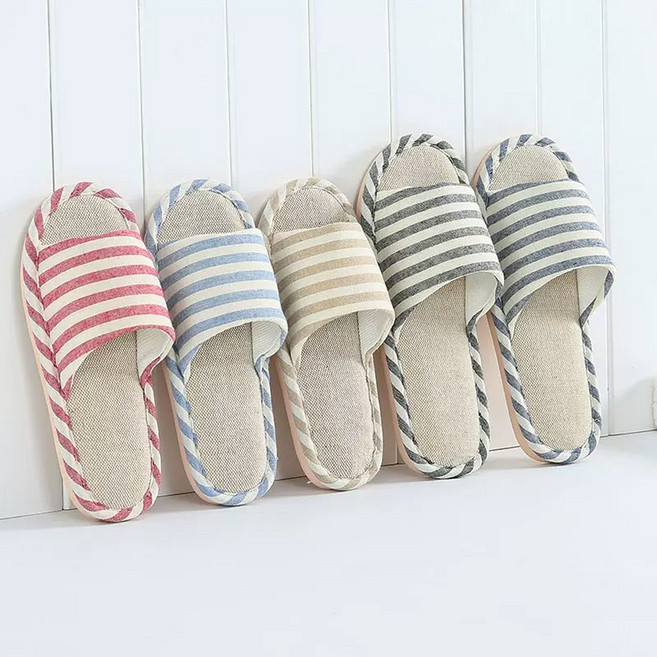 실내 슬리퍼 린넨 스트라이프 가정용 학원 사무실 거실화, 스트라이프 실내화 블랙250mm, 1개