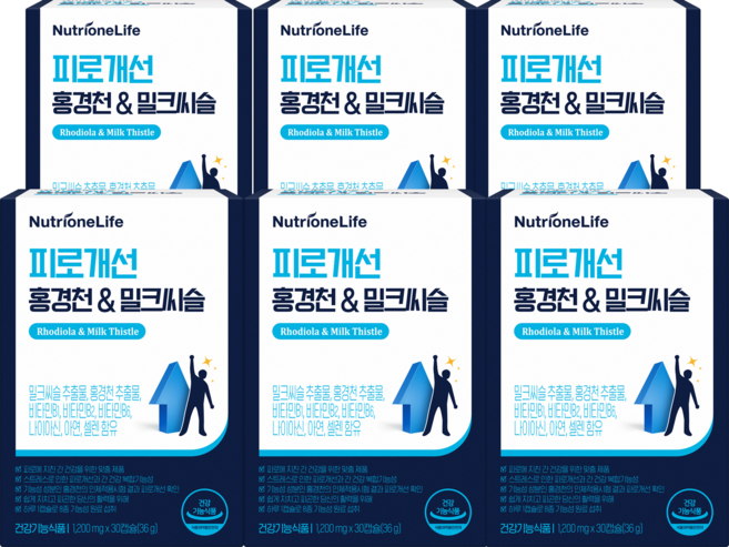 [무료배송/오늘출발] 뉴트리원 피로개선 홍경천&밀크씨슬 건강기능식품 홍경천 밀크시슬 실리마린 비타민B, 30정, 6개