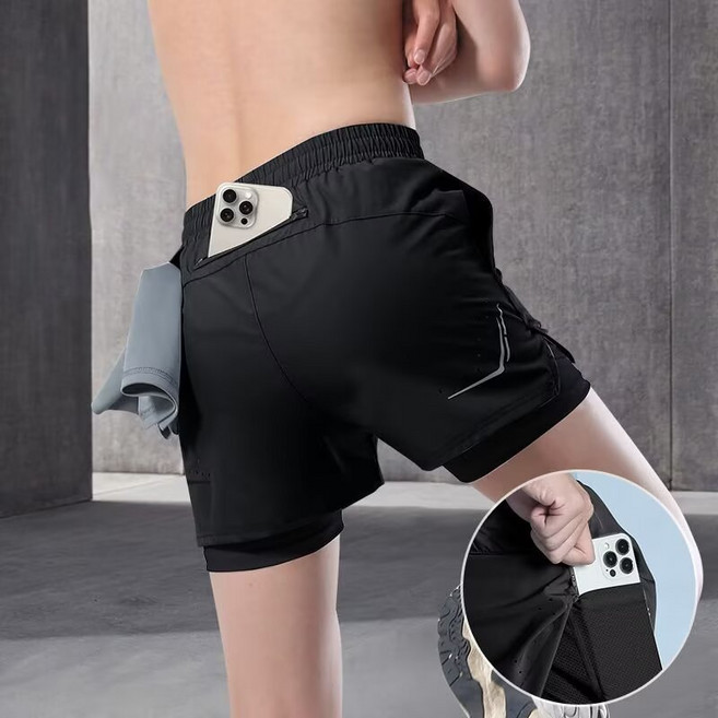 運動短褲 夏季新款 男 女 跑步 三分 內襯 學生 防走光 可放手機 假兩件