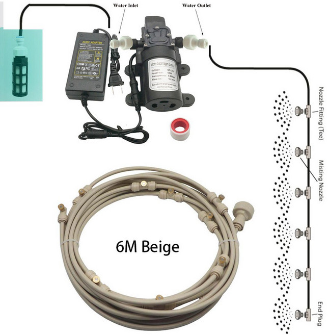 온실용 전기 다이어프램 분무기 자동 스프레이 18M 펌프 미스트 휴대용 키트 부스터 12V 시스템 냉각, 1개, 11 Beige 6M Kit