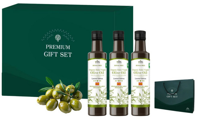 로얄트리 유기농 스페인 피쿠알 엑스트라버진 올리브오일 250ml 3병 선물 세트, 1세트