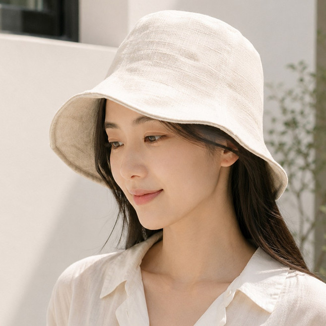 모이린 여성 여름 린넨 버킷햇 햇빛차단 와이어챙 벙거지 모자