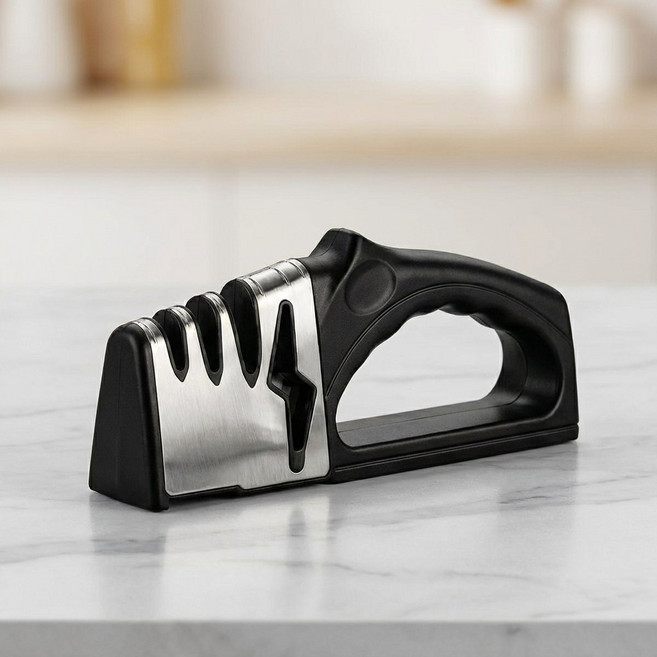 브로키 4in1 논슬립 고급 멀티 칼 가위 갈이 나이프 샤프너, 1개, 블랙
