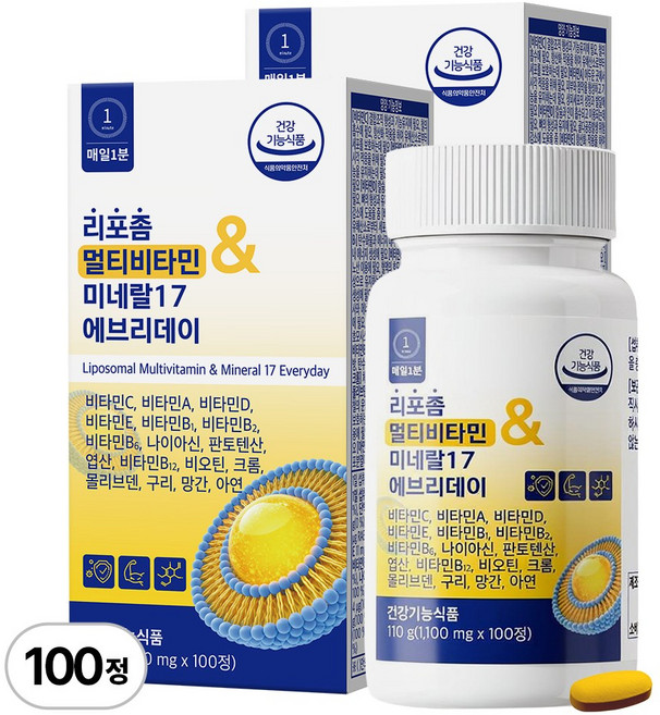 매일1분 리포좀 멀티비타민 & 미네랄 17 에브리데이 식약청인증, 2개, 100정