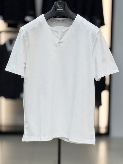 바쏘옴므 화이트 슬릿넥 베이직 면 반팔 티셔츠 BSZ2KR06A WH