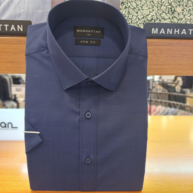 맨하탄 (슬림) 반팔 와이셔츠 빅사이즈 95~135까지 남자 네이비 구김적은 정장 남자셔츠 M90M1349 네이비
