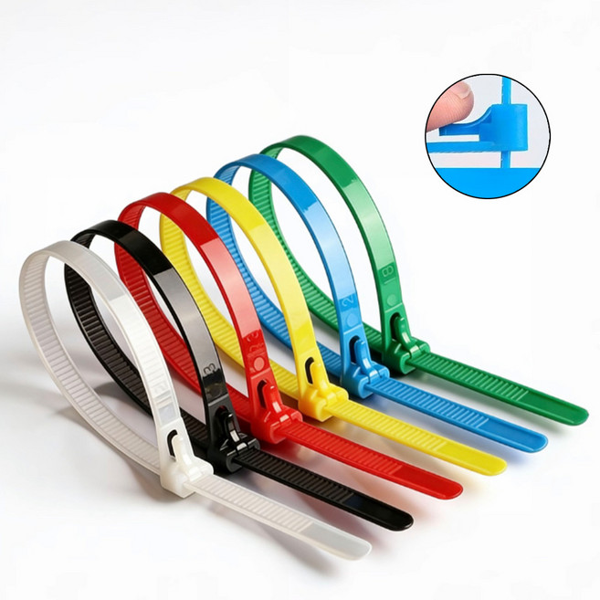 LXU 재사용 풀리는 케이블타이 나일론 전선 정리 밴드 칼라 리피트 타이, 블랙, 100개