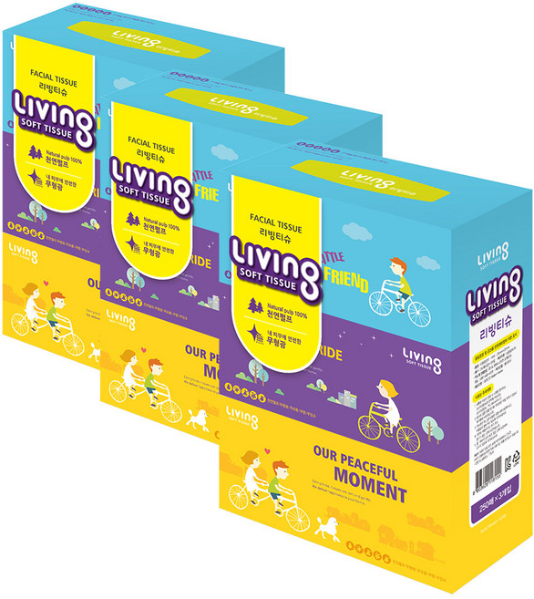삼정 리빙 소프트 미용티슈 250매 3입 3팩