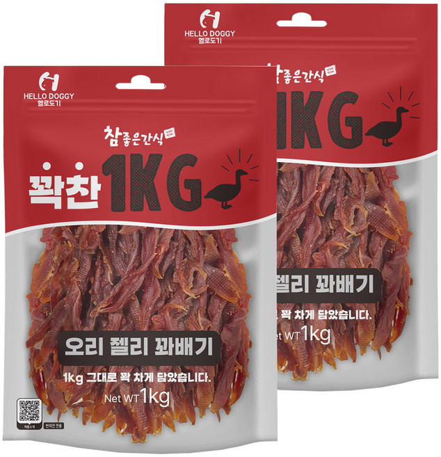 헬로도기 참좋은간식 꽉찬 대용량 사사미, 오리, 1kg, 2개