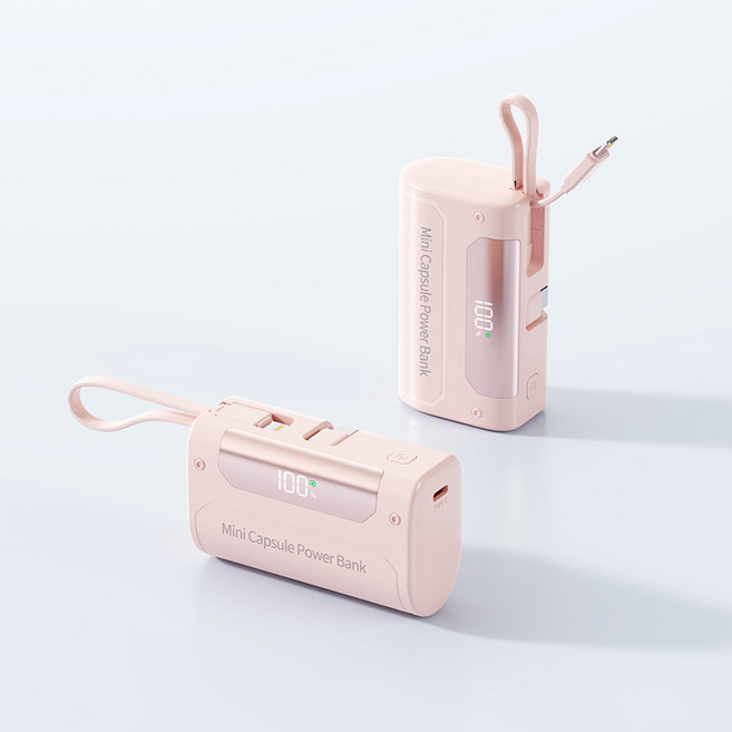 RYZO 대용량 도킹형보조배터리 20000mAh 항공사 규격 준수 22.5W 고속 충전 LED 디스플레이, 핑크색