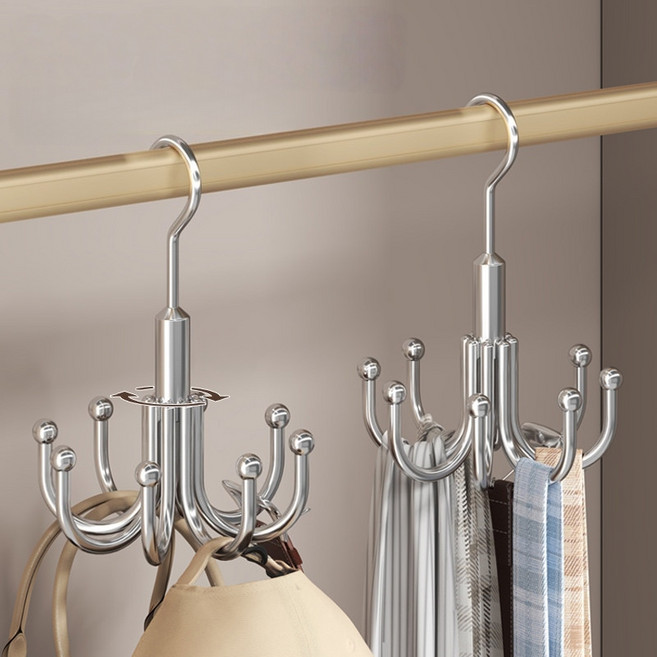 다용도 옷장 회전 고리 행거 360도 스테인리스 공간절약 모자 벨트 정리 옷걸이, 1개, 실버