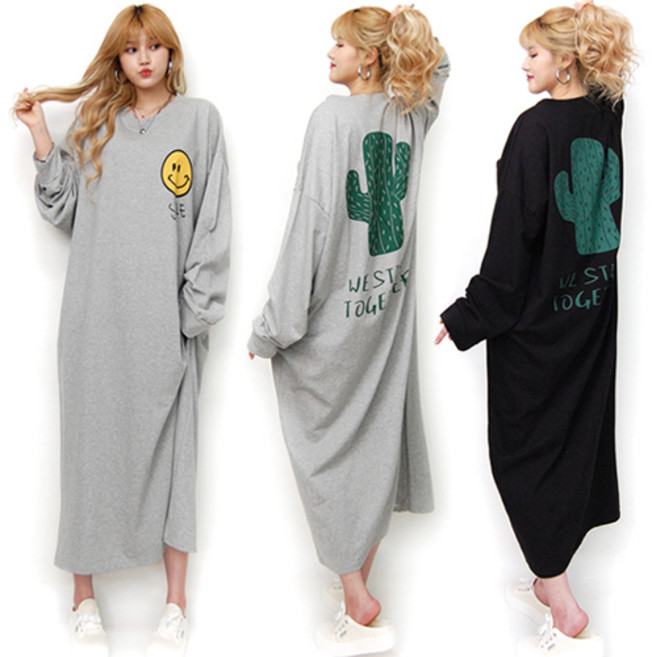 통통마녀 ] 해피선인장 긴팔 원피스 55~99 까지 착용 / 3컬러 / 빅사이즈 / [기모 포함 판매 ]