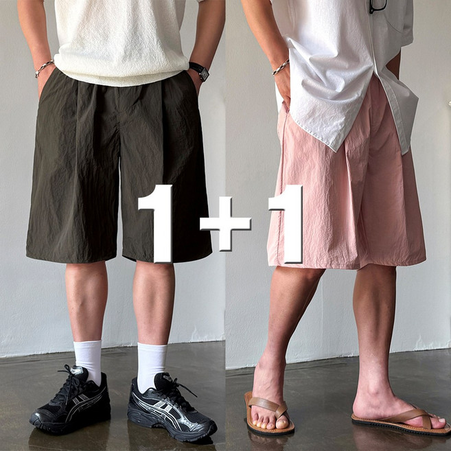 1+1 쿨 에어 라이트 원턱 버뮤다 벌룬 와이드 밴딩 팬츠 반바지 (5 Color) 빅사이즈 까지