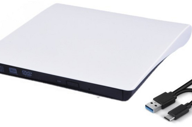 SENHO USB3.0 Type-C 雙接頭外接光碟機 托盤式 讀寫光碟機 免驅動即插即用 兼容多系統, 1個, 雙接頭托盤式｜白色, 雙接頭托盤式｜白色