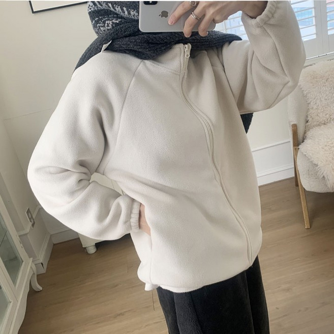 애플망고옷장 겨울 남녀공용 66사이즈 기본 하이넥 후리스집업 캠크루자켓