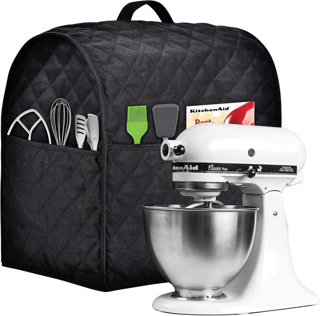 Kitchenaid 믹서와 호환되는 스탠드 믹서 커버 모든 틸트 헤드 및 볼 트 모델에 적합 미세 부드러움 쉽게 퇴색되지 않음 채움이 쉽지 않음. 4.5쿼트 전체 5쿼트 블랙에, Black, Fits for 4.5-Quart and All 5-Q, 1개