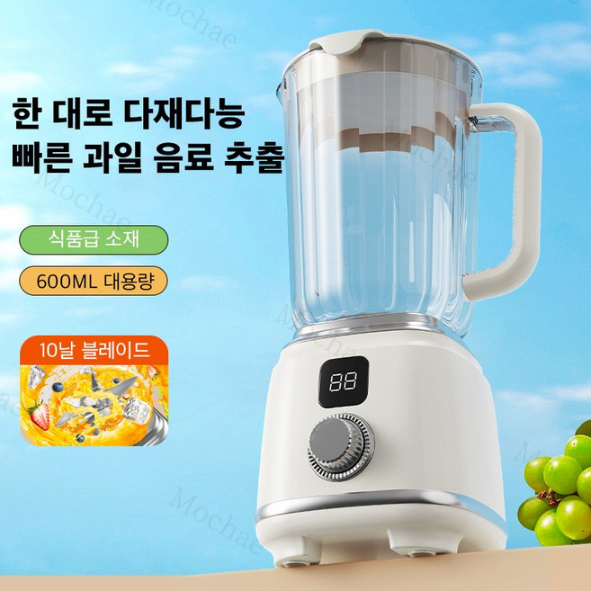 Mochae 초고속 믹서기 진공 블렌더 충전식 소형믹서기 대용량 10중날 분쇄기 2단 조절, 화이트