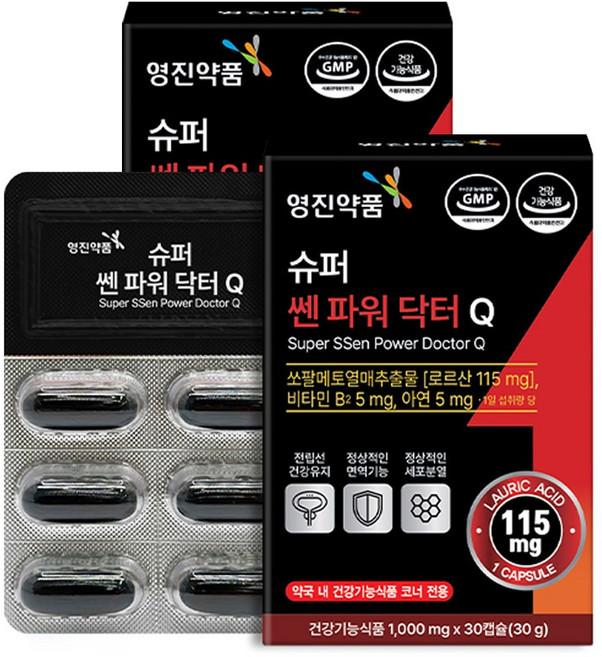영진약품 슈퍼 쎈 파워 닥터 Q 1000mg x 60캡슐 쏘팔메토 로르산 남성 전립선 건강, 2개, 30정