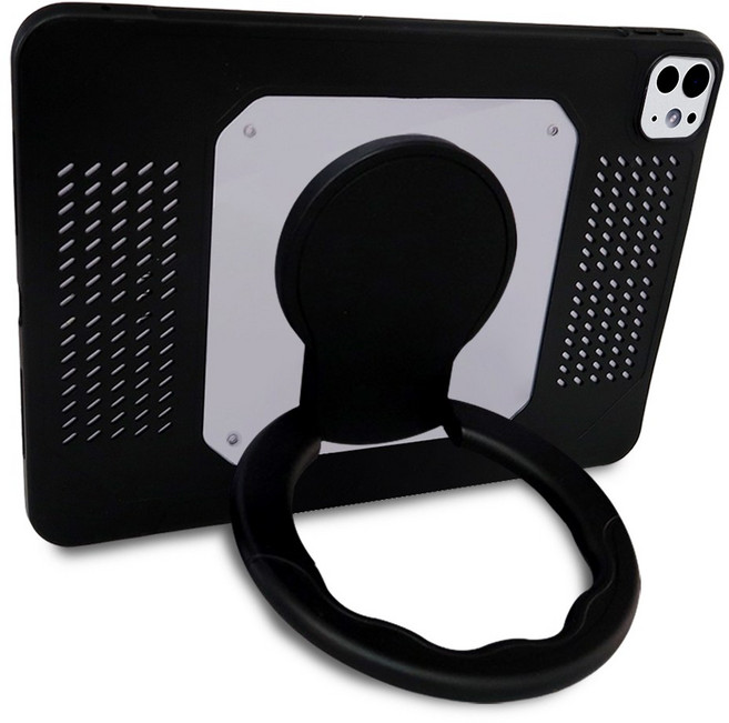 더조은셀러 아이패드 호환 프리 핸들 360도 거치 케이스, 블랙, 1개