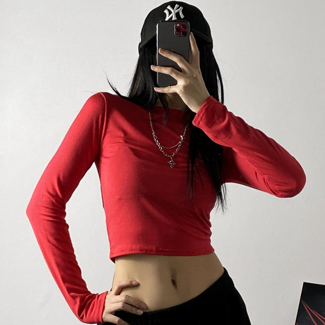 [디디댄스] 얇은 사방스판 긴팔 크롭 댄서복 줌바닷컴 방송댄스의상 댄스복 에어로빅 무대의상 축제