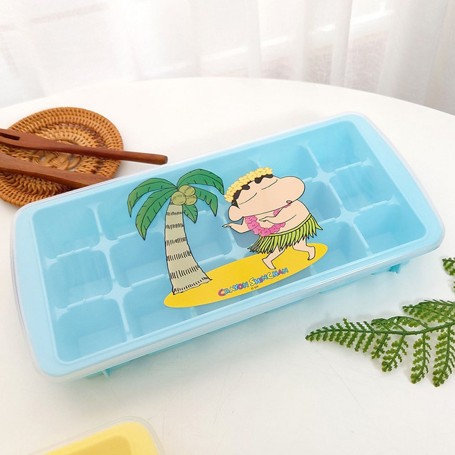 짱구 아이스트레이 뚜껑 얼음틀 사각 얼음통 보관통 아이스큐브 케이스 보관함 신짱, 블루