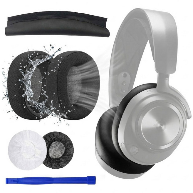 호환 김가루방지 메쉬형 스틸시리즈 아크티스 노바 프로 이어패드 교체용 게이밍 헤드셋 커버 솜 쿠션 4종 풀세트, 블랙, 1세트, n1823, 유선