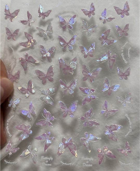 홀로그램 자개 나비 네일 스티커, 1개, pink