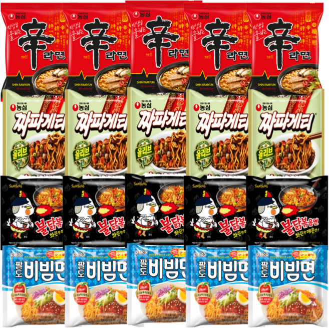 <꾼들>인기라면 모음4종 5개씩 (신라면+짜파게티+불닭+비빔면)