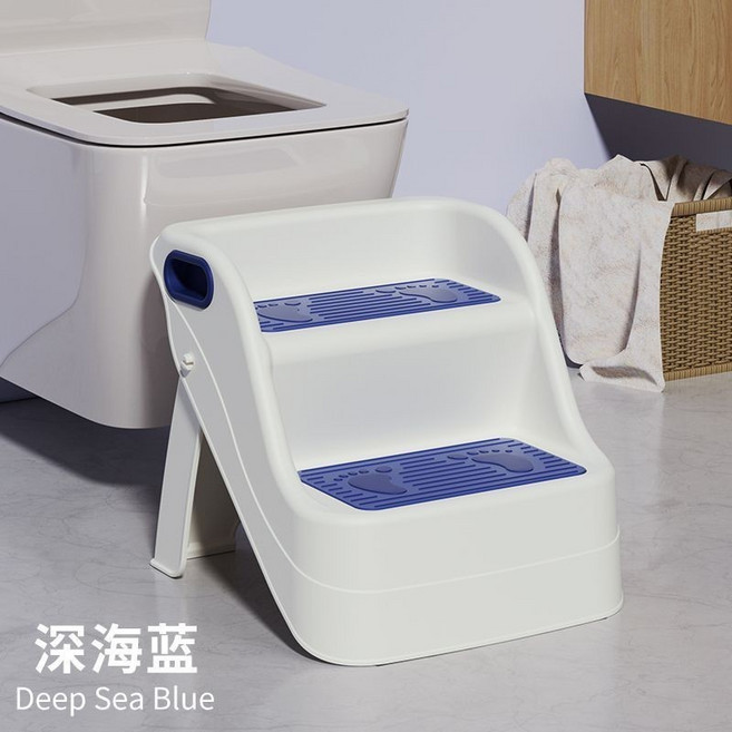 兒童雙層墊腳凳 安全穩固 易收納, 深海藍 可折疊 加高加大加寬