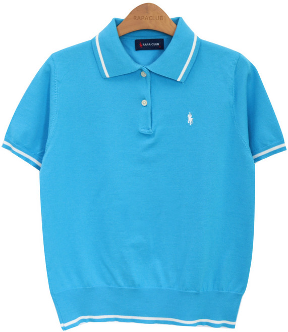 라파클럽 여성 여름 카라 라인 반팔 니트 티셔츠