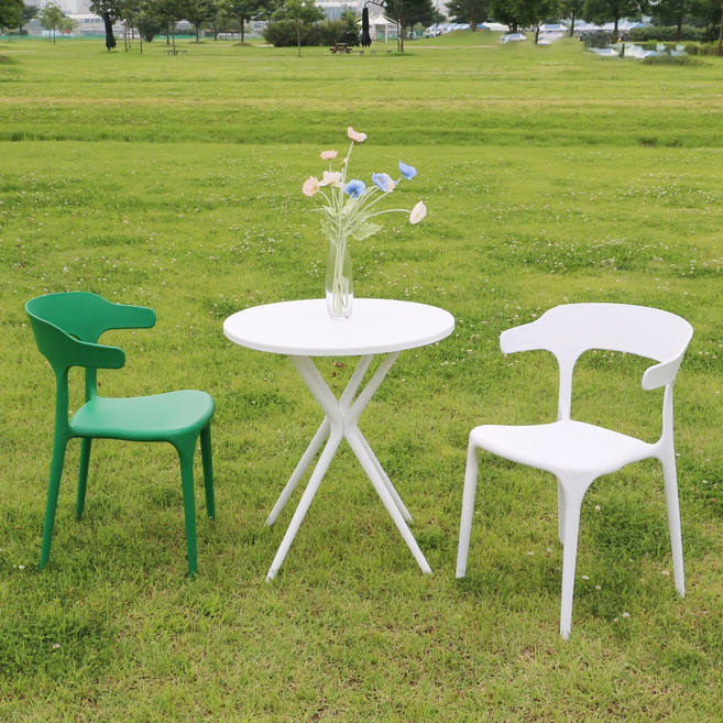 체어센스 퍼센트 테이블 + 프로그 체어 의자 2인 세트 야외 카페 플라스틱 정원 테라스, 퍼센트 올리브그린+프로그 화이트