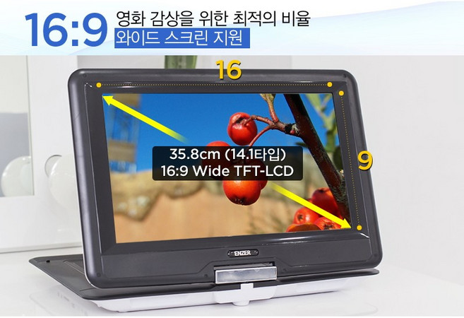 14인치대화면 휴대용 DVD 플레이어/프리코드 재생 /HDMI/LED백라이트 화면/5시간 연속재생