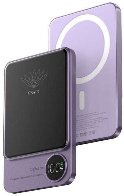 鋁合金磁吸行動電源 5000mAh 10000mAh 無線充電 輕薄, 紫羅蘭,5000mAh(厚度10mm)