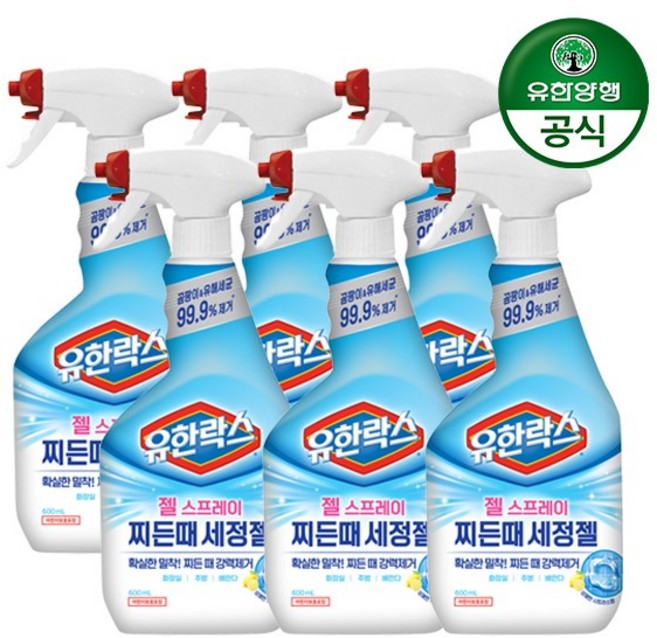 유한락스 젤 스프레이 찌든때 세정젤 곰팡이 유해세균 99.9% 제거, 600ml, 6개