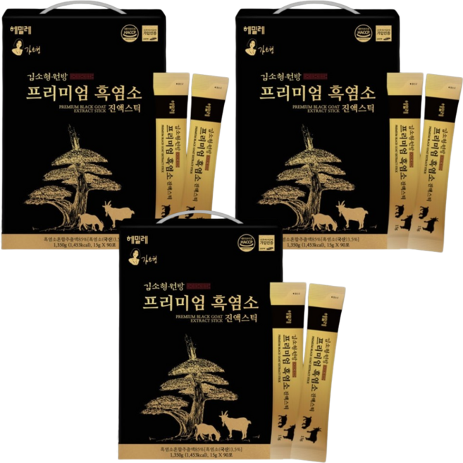 흑염소 진액 스틱 토종 자연방목 제천 국산 흙염소 고기 즙 엑기스 홍삼 품은 황제 프리미엄 아라키돈산 효능 여성 남자 임신 준비 산후 조리 추천 국내산 식약처 식약청 해썹 인증, 1.35kg, 3개