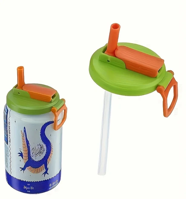재사용 가능한 음료 캔 뚜껑 주스 청량 수 있는 소다 빨대 포함, 04 Orange Green