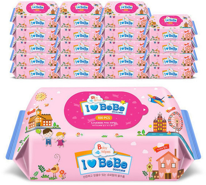아기물티슈 핑크 100매X20팩 리필형, 100개입, 20개