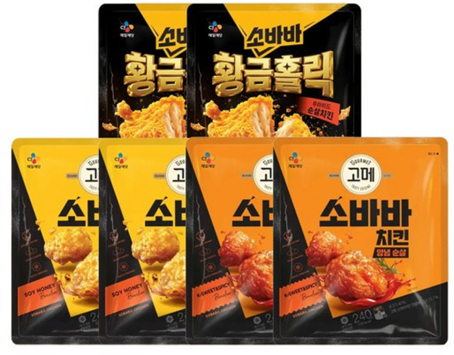 [CJ] 고메 소바바 순살치킨 240g x6개 (소이허니 2개 + 양념 2개 + 황홀순살 2개), 1세트, 1440g