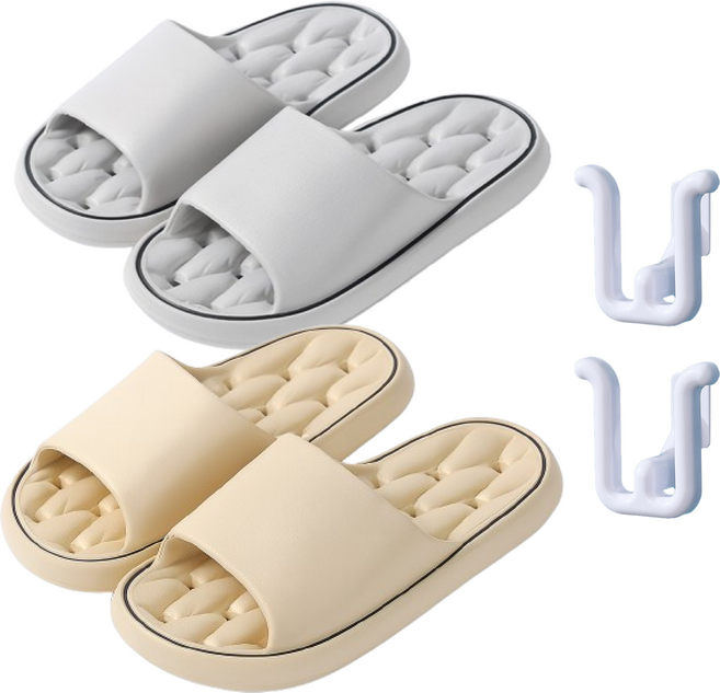 산컴퍼니 물때 안끼는 미끄럼방지 논슬립 물빠짐 욕실화 목욕탕 욕실 슬리퍼 1+1, 2개, 연그레이+크림